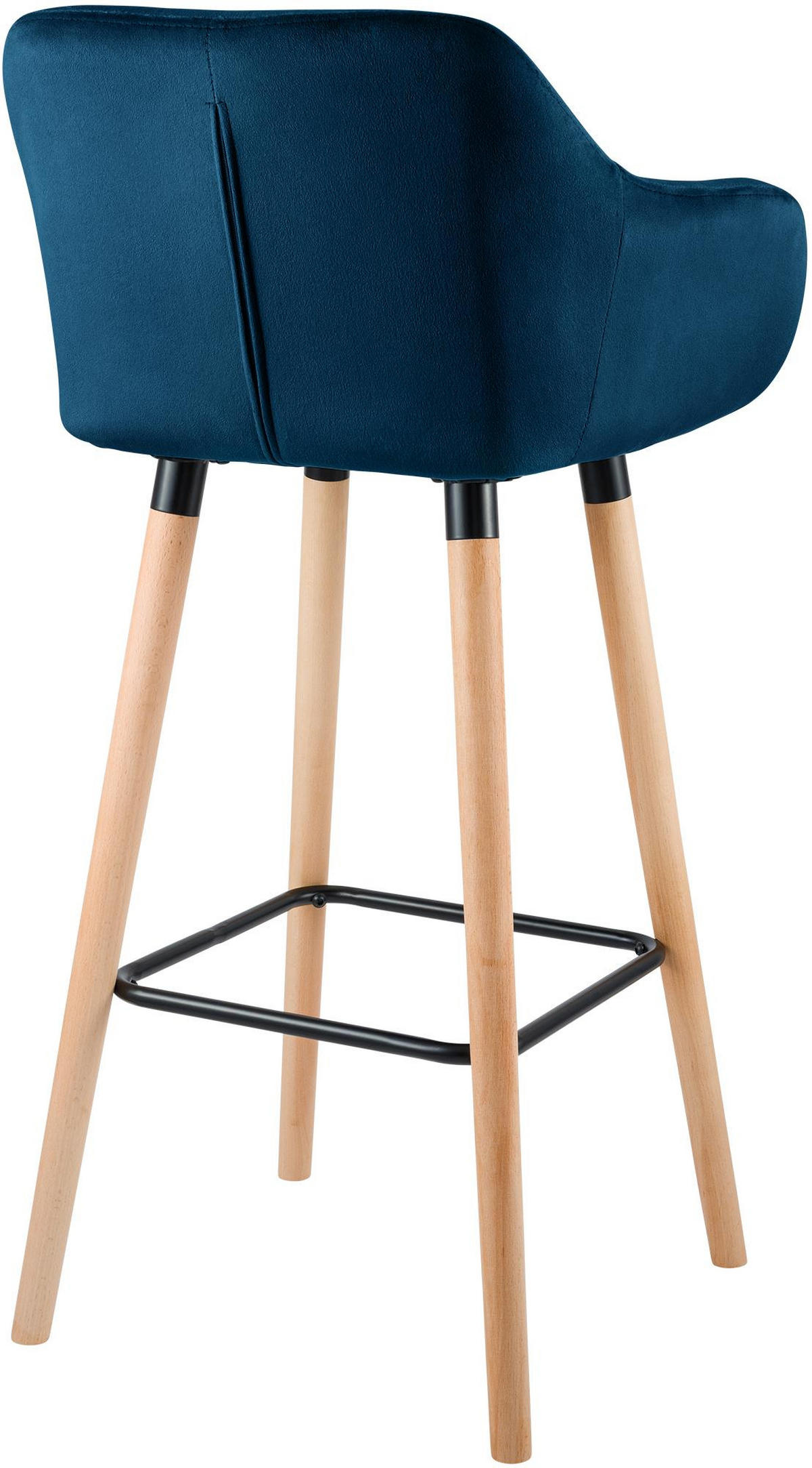 BARHOCKER 2er Set Samt Blau - Blau/Eukalyptusholzfarben, Holz/Textil (55/99/46cm) - CLP