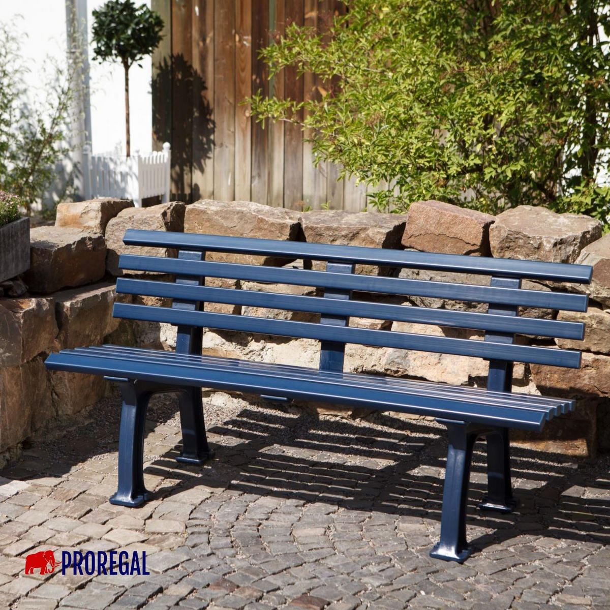 GARTENBANK Antigua 3 Sitzer Blau 74 x 150 x 54 cm Witterungskunststoff & UV Beständiger Kunststoff - Blau, Kunststoff (150/74/54cm) - PROREGAL