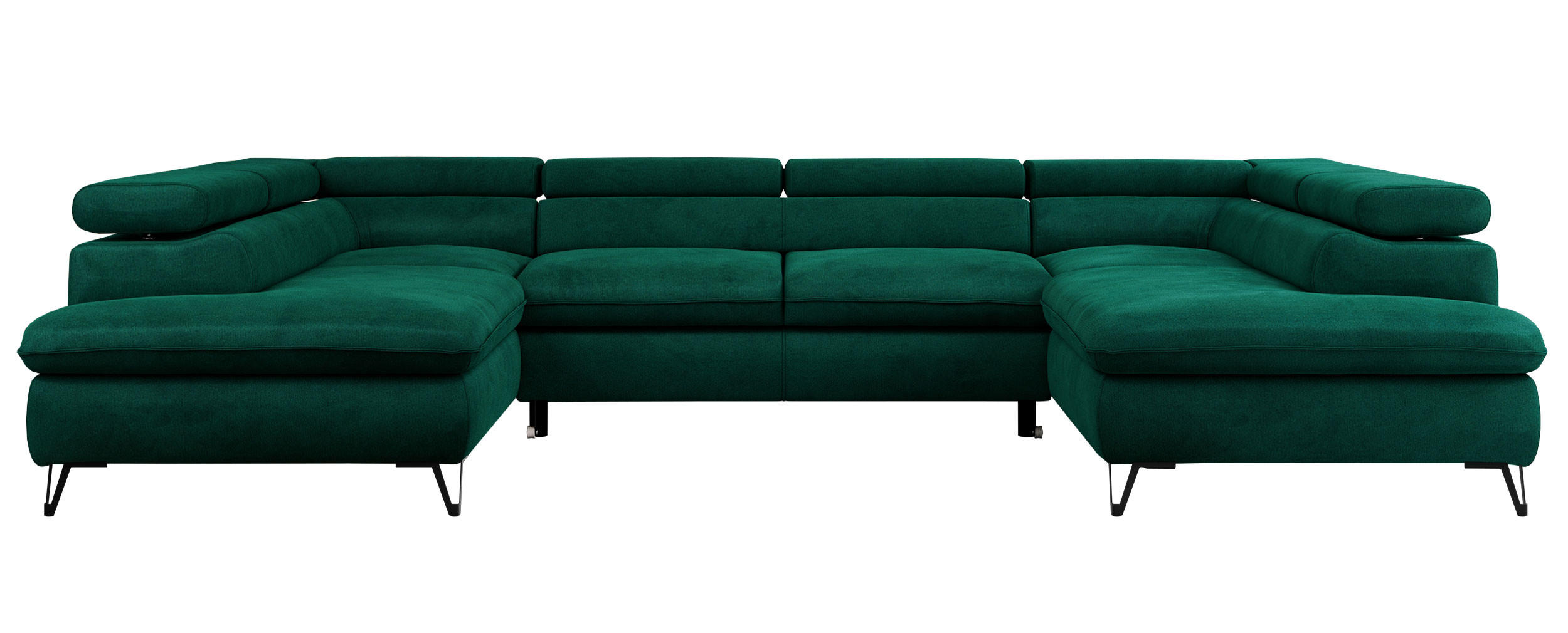 WOHNLANDSCHAFT PEDRO U Velvet Grün - Schwarz/Grün, Textil/Metall (346/76/208cm) - MKS