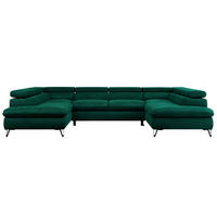 WOHNLANDSCHAFT PEDRO U Velvet Grün - Schwarz/Grün, Textil/Metall (346/76/208cm) - MKS