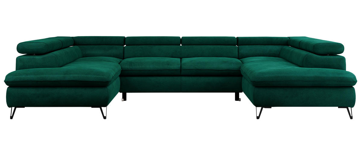 WOHNLANDSCHAFT PETER U Velvet Grün - Schwarz/Grün, Textil/Metall (346/76/208cm) - MKS