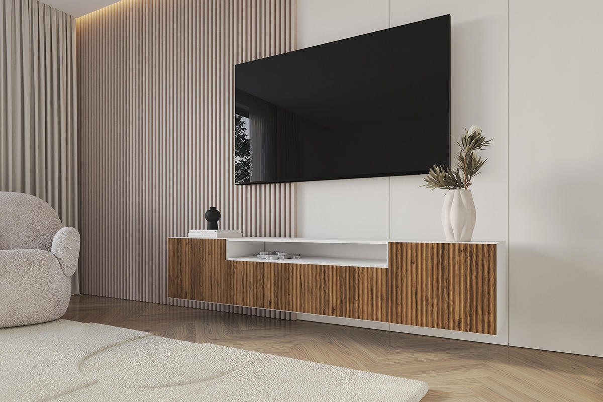 LOWBOARD NOA-2-W 200x40x41 cm - Weiß / Katania - Eiche Wotan, Holzwerkstoff (200/40/41cm) - ALTDECOR