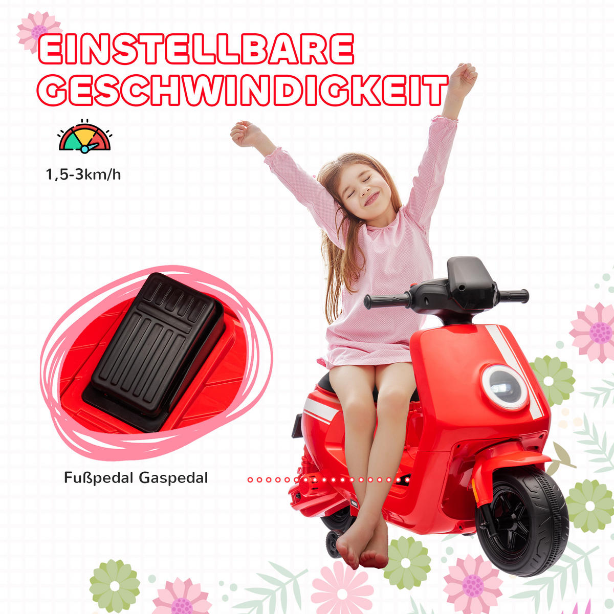 KINDER Elektro-Motorrad - Rot, Metall (90/39/61cm) - AIYAPLAY