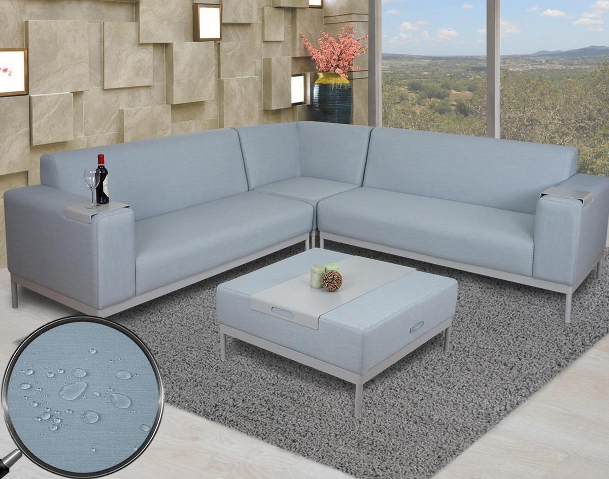 ECKSOFA MIT ABLAGE Blau - Blau, Textil (245/82cm) - MCW