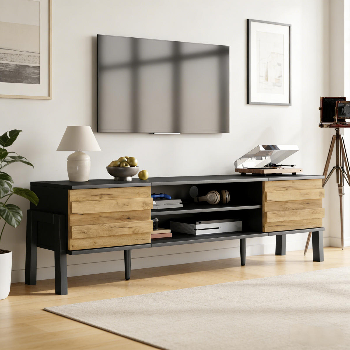 TV-LOWBOARD Balance Schwarz 175/39.5/53 cm - Schwarz, Holzwerkstoff (175/53/39.5cm) - PANGIVO