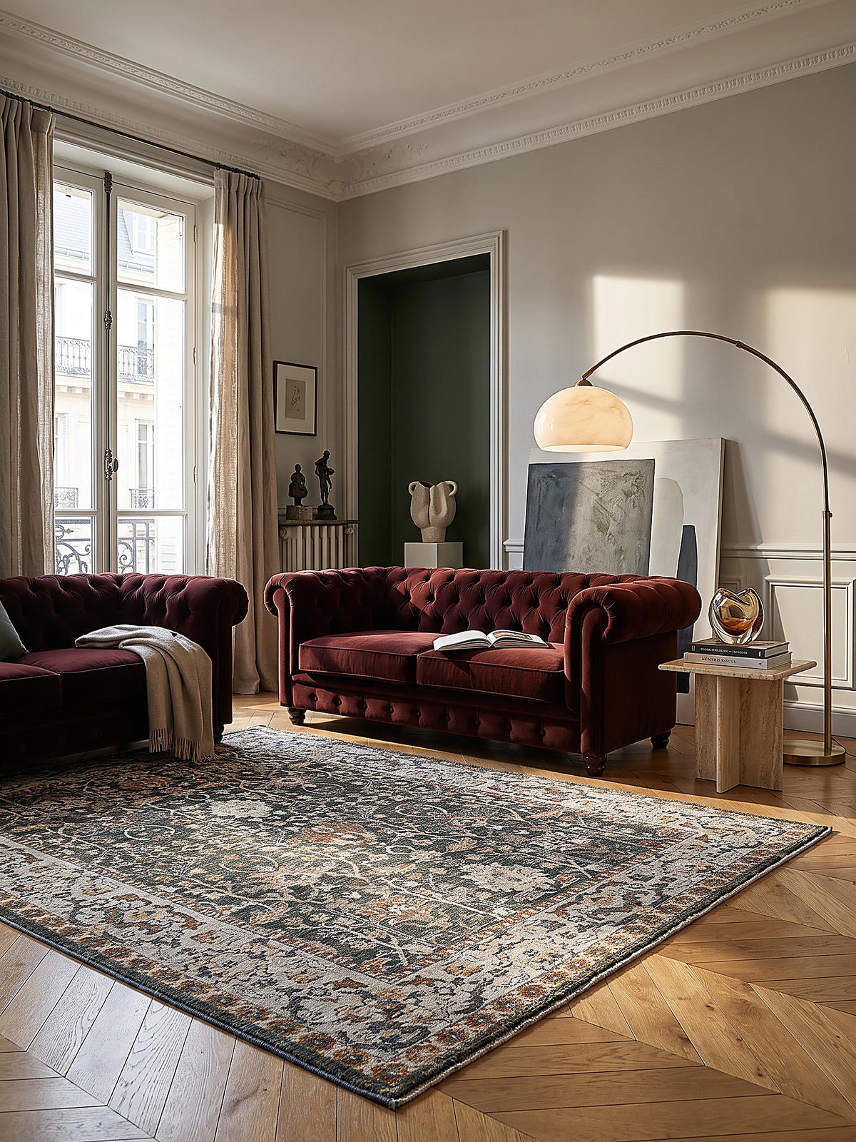 STRUKTURTEPPICH TRURO, Blumenmuster, Erdtöne-Grün, 200 x 300 cm - Grün, Textil (200/300cm) - KADIMA DESIGN