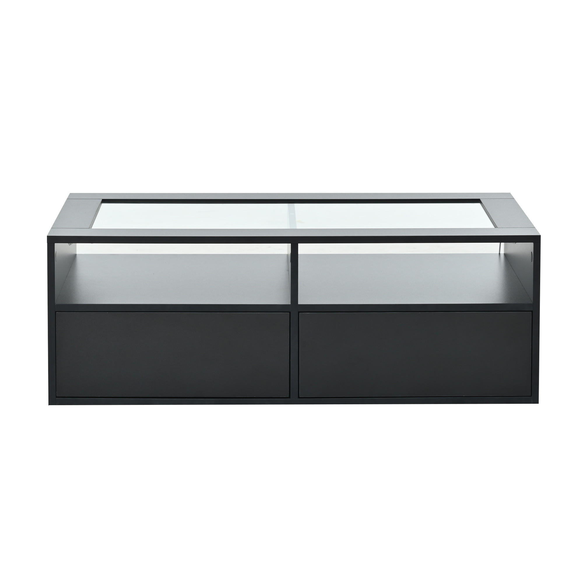 COUCHTISCH Schwarz 100/50/35 cm mit Glasplatte, LED und Schubladen - Schwarz, Glas (50/100/35cm) - PANGIVO