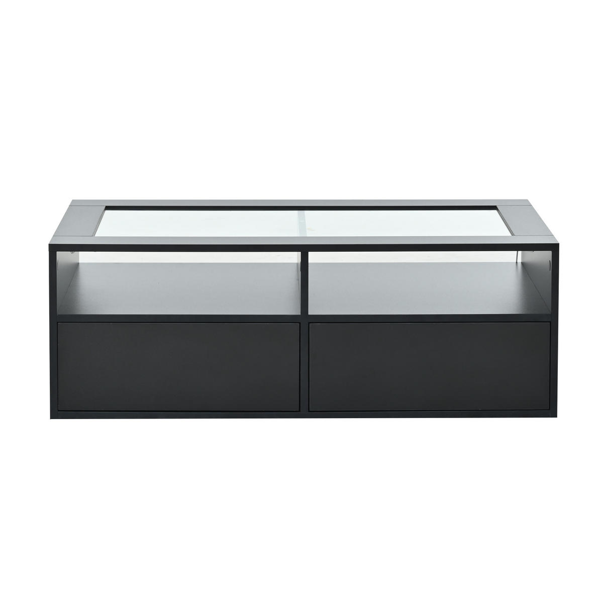 COUCHTISCH LED Schwarz Glas 2 Schubladen 100x50x35cm Stauraum - Schwarz, Holzwerkstoff (100/50/35cm) - FLIEKS