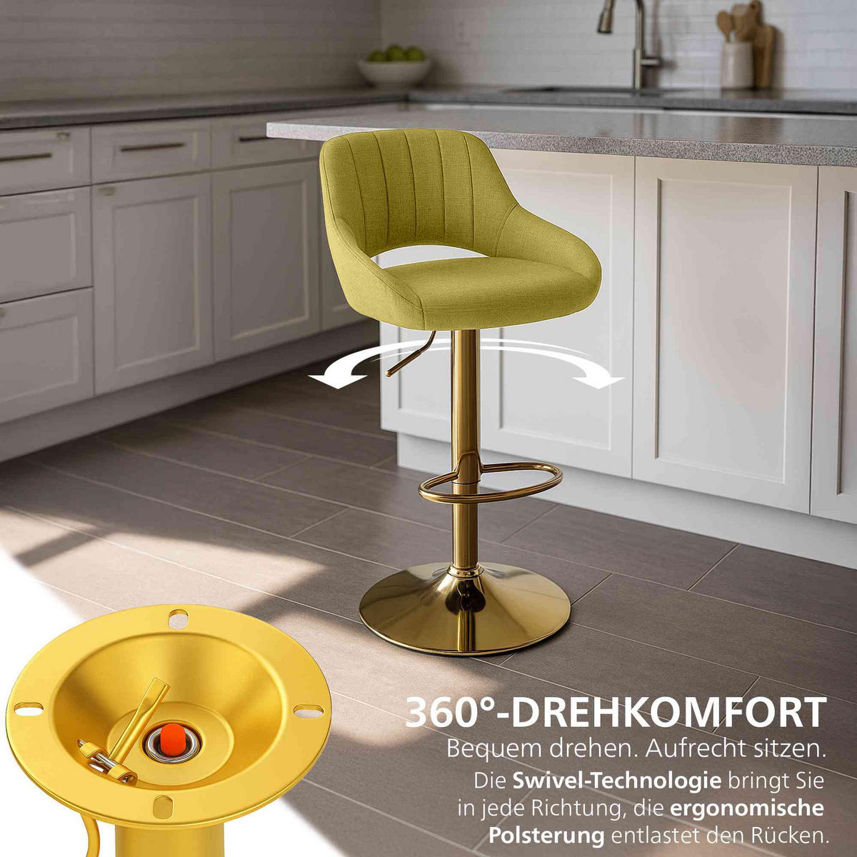 BARHOCKER Stoff Grün - Goldfarben/Grün, Textil/Metall (47/85/48cm) - CLP