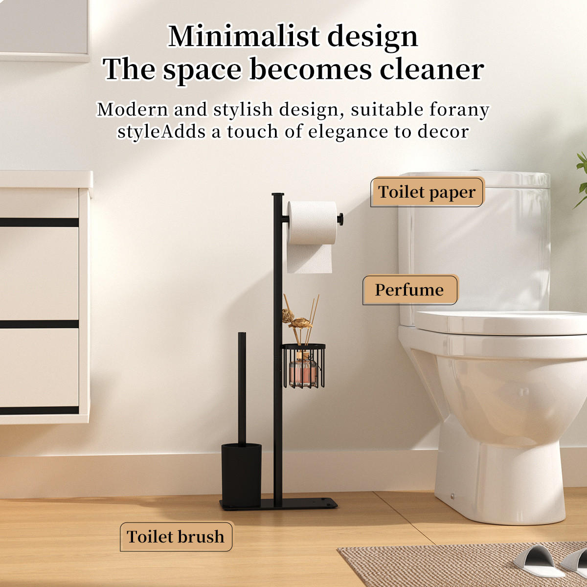 TOILETTENBÜRSTENHALTER – (Schwarz) 24 x 12 x 66 cm - Schwarz, Metall (12/66/24cm)