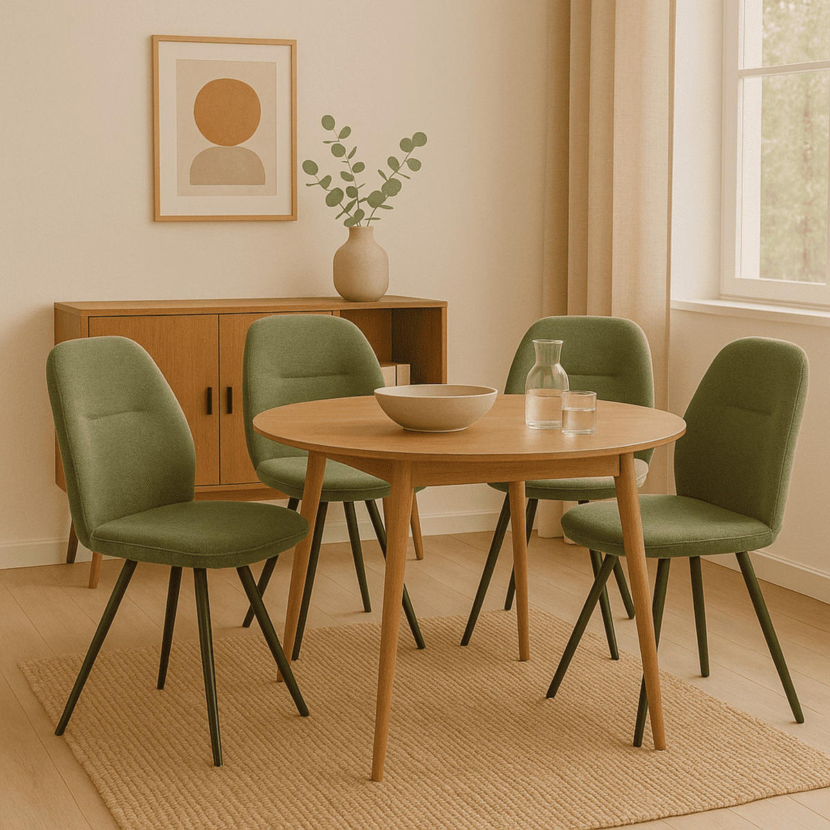 STÜHLEN (Set aus 2) aus stoff mit schwarzen metallbeinen - tamara 47/60/49 cm - Grün, Textil (60/49/47cm) - Calicosy