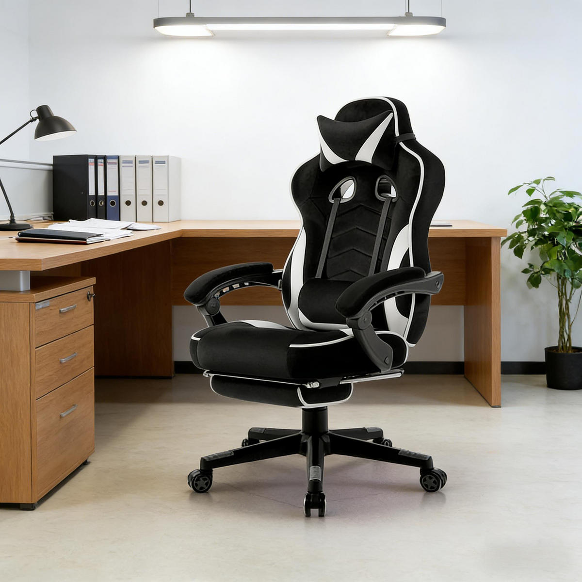 GAMINGSTUHL Schwarz/Weiß 70/46/128 cm - Schwarz, Metall (70/128/46cm) - PANGIVO