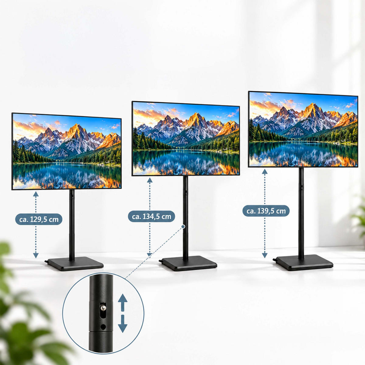 TV-BODENSTÄNDER Schwarz höhenverstellbar 32 bis 60 Zoll - Schwarz, Holzwerkstoff/Metall (42.5/139.5/32.5cm) - Relaxdays