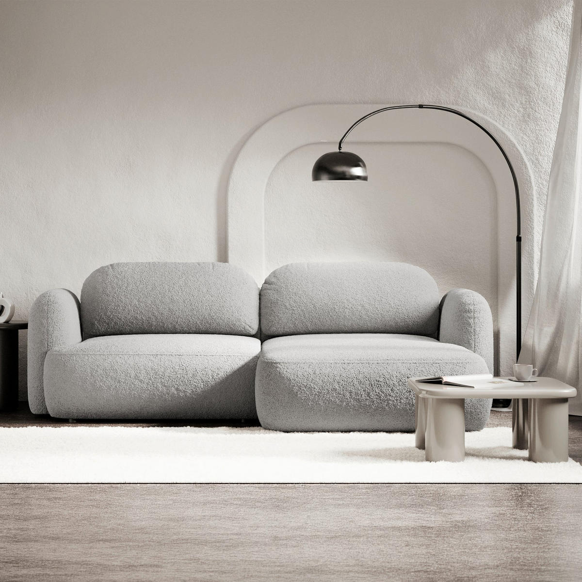 ECKSOFA Tvoya Hellgrau Bouclé - Hellgrau/Schwarz, Kunststoff/Textil (175/267cm) - Selsey
