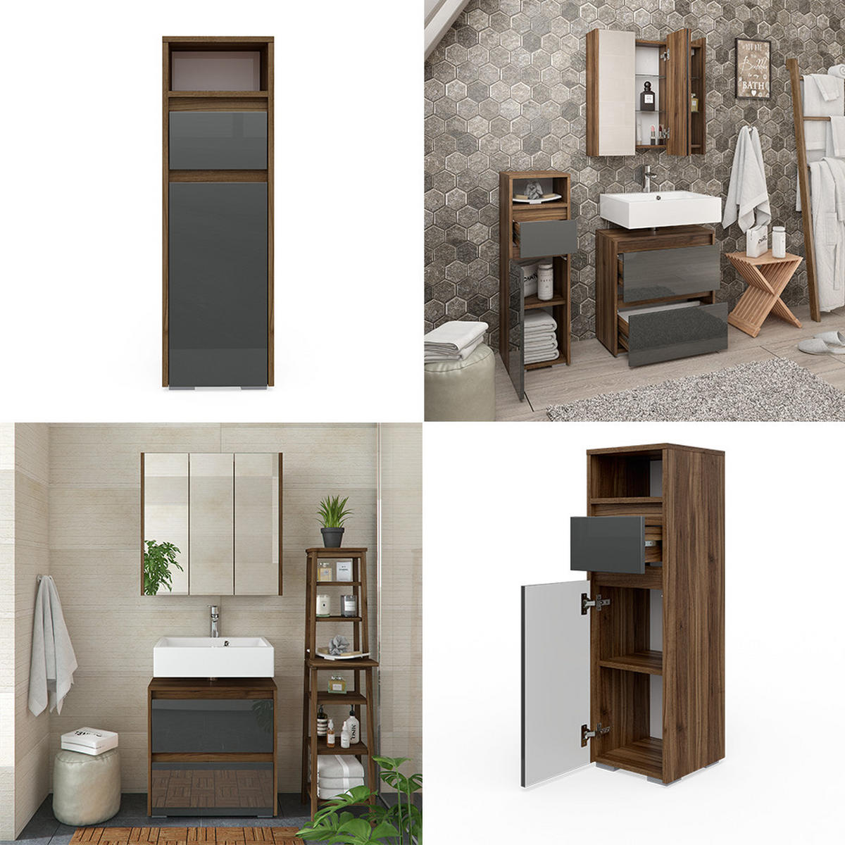 STŘEDNÍ SKŘÍŇKA Majest Antracitový vysoký lesk - barva vlašského ořechu/vysoce lesklá černá, kompozitní dřevo (30.2/96.3/30cm) - Vicco