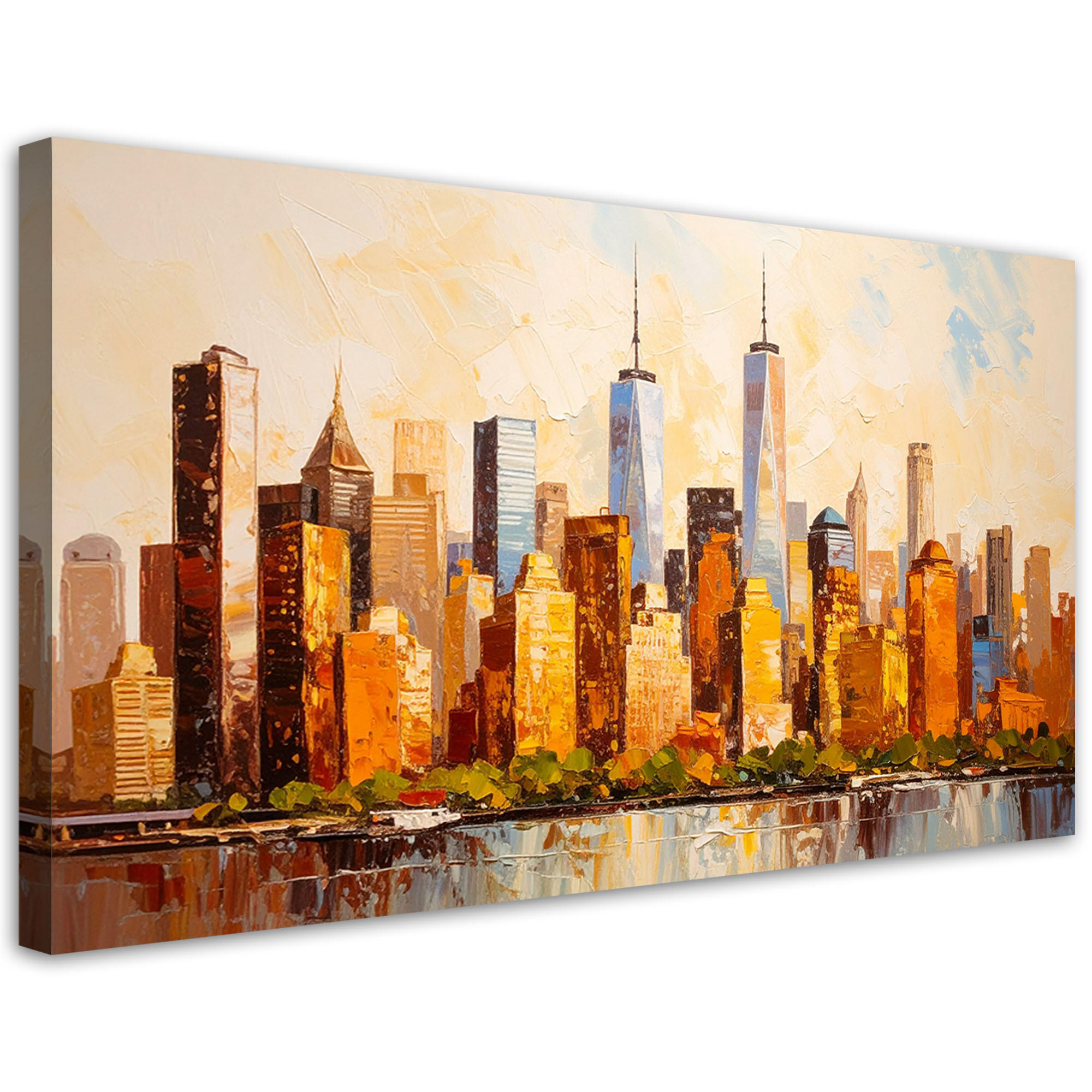 LEINWANDBILD Panorama von New York Manhattan 80x40cm - Beige, Textil (80/40cm) - Feeby