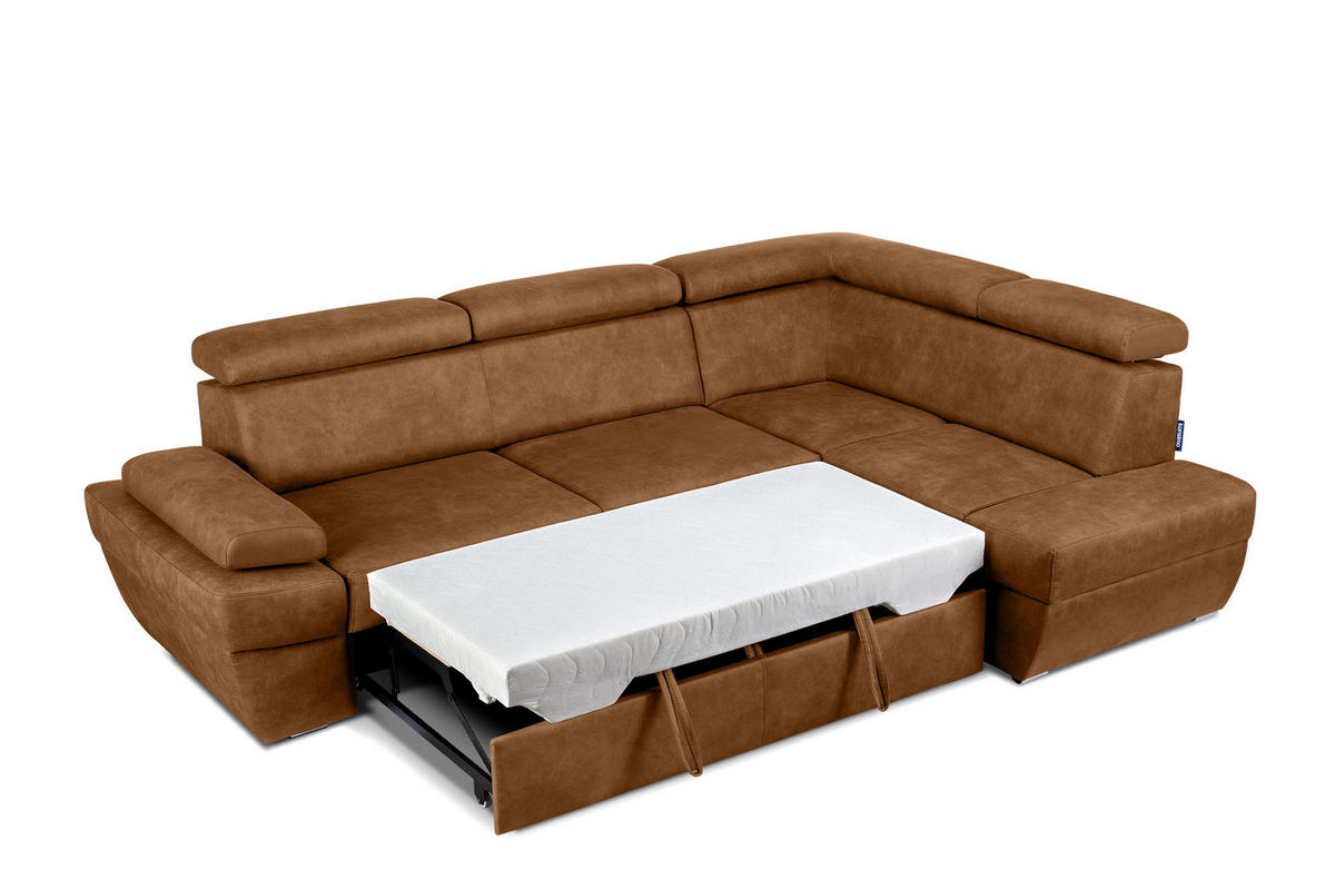 SCHLAFECKSOFA RATLO rechts 4/5-Sitzer mit Bettkasten in Lederoptik, orange - Silberfarben/Orange, Textil (270/190cm) - KONSIMO®