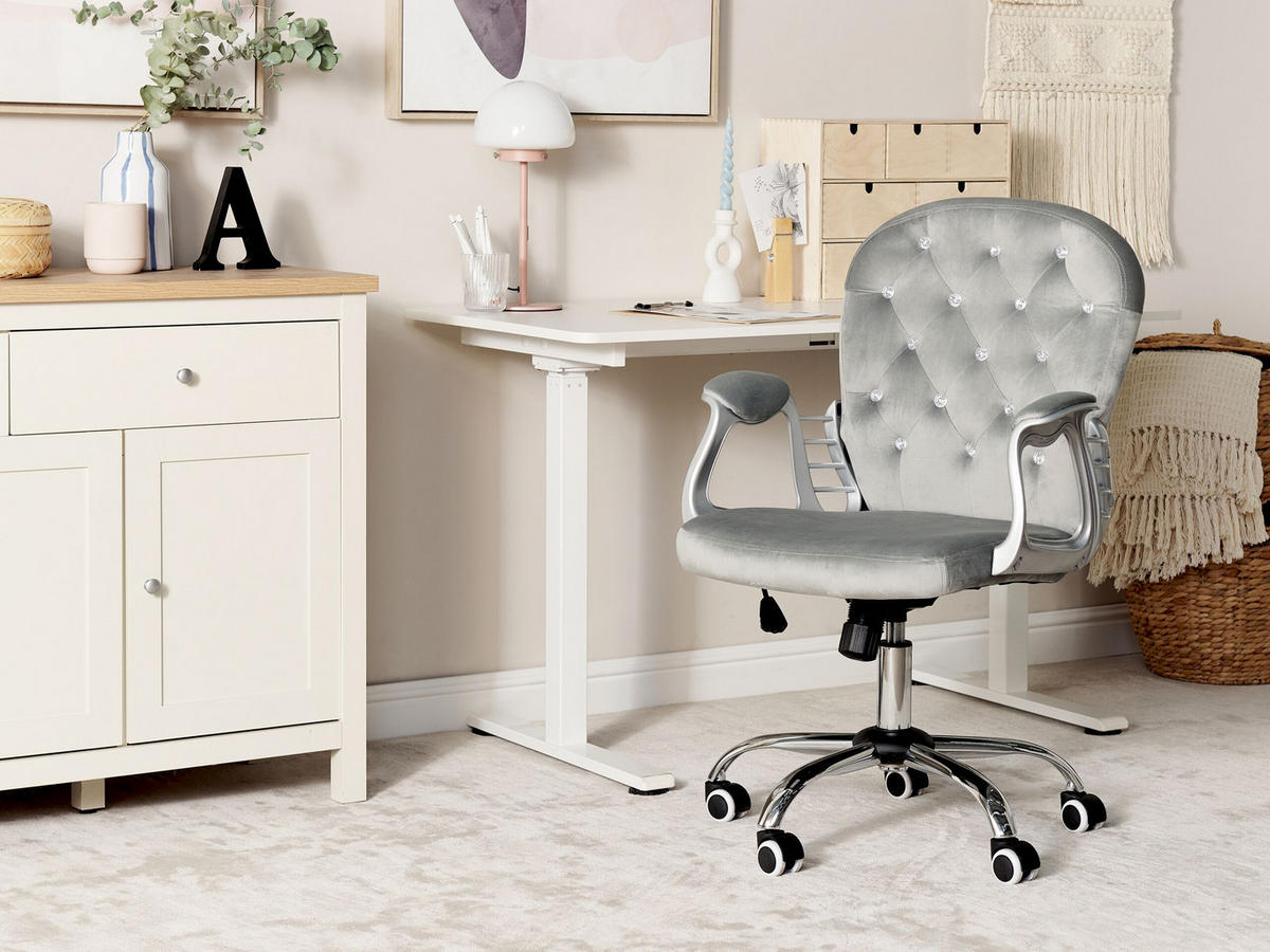 BÜROSTUHL Samtstoff Grau Princess - Grau, Textil/Metall (60/98/60cm) - Beliani