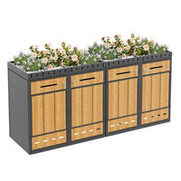 MÜLLTONNENBOX aus Stahl in Grau Holzoptik mit Pflanzdach & Schloss - Grau, Metall (264/124/80cm) - Modfu