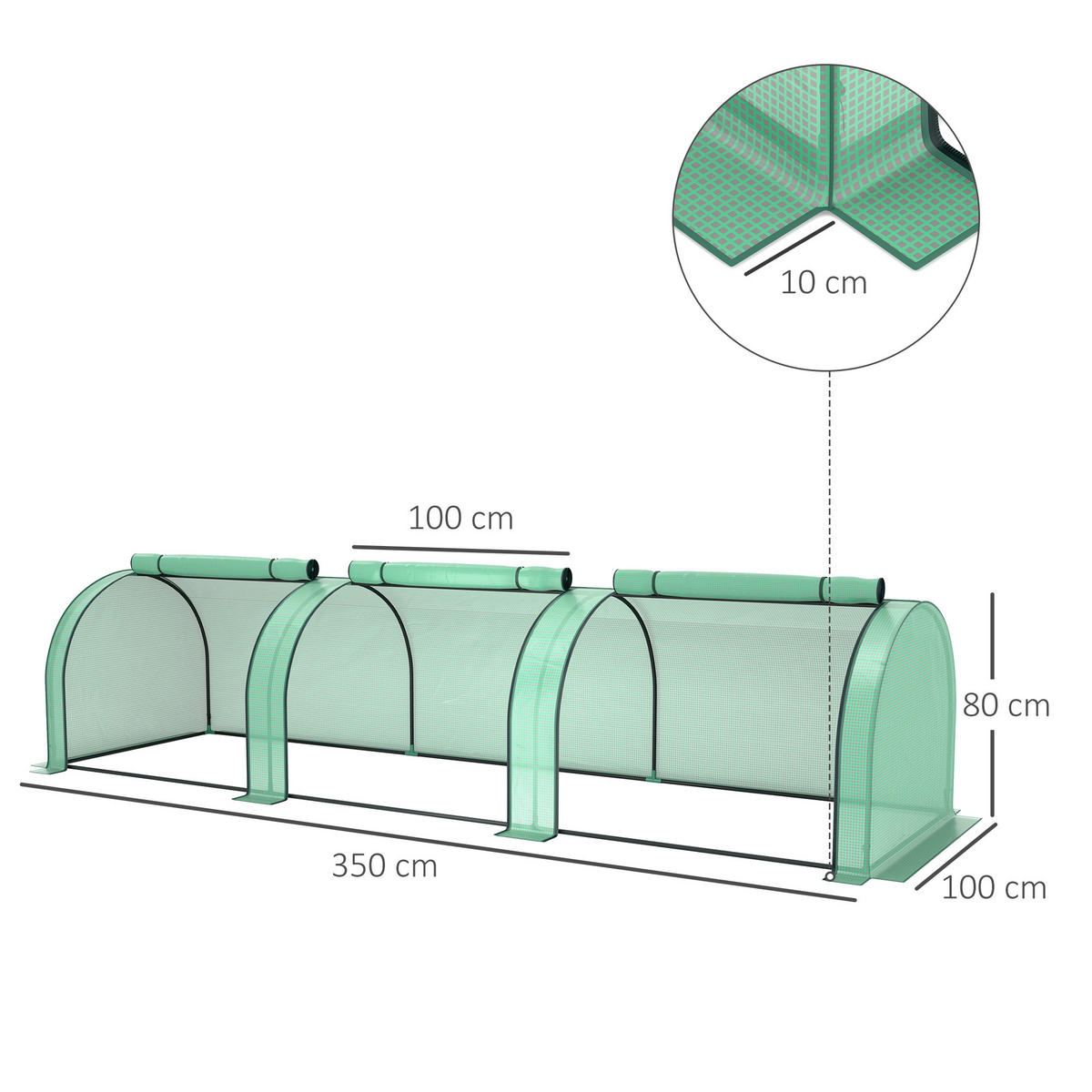 TOMATENGEWÄCHSHAUS DE-12049 mit 3 Reißverschlusstüren Grün - Grün, Kunststoff (100/80/350cm) - ComfortXL