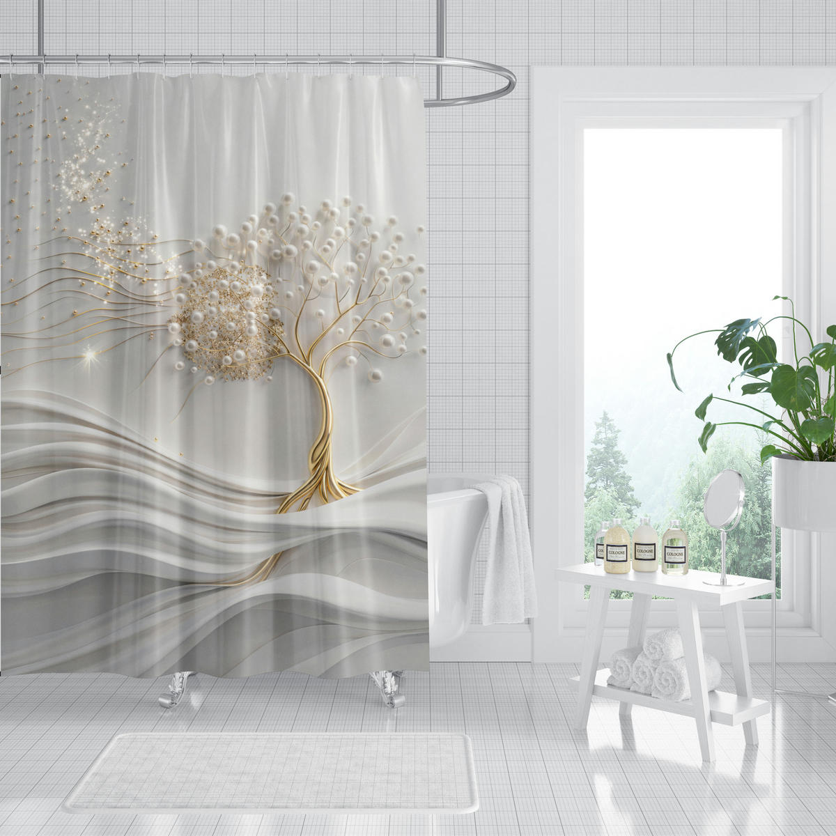 DUSCHVORHANG Tree of Life 180 x 200 cm - Weiß, Textil (180/200cm) - Sanilo