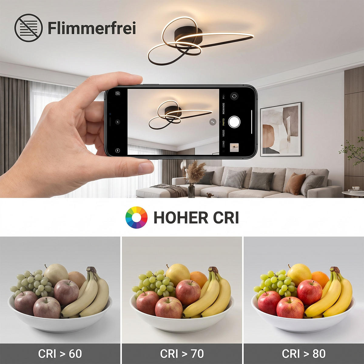 LED DECKENLEUCHTE Myvin 52.5/35.5/11.5 cm - Schwarz, Kunststoff/Metall (52.5/34.5/11.5cm) - ZMH