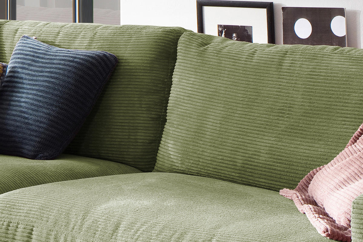 SOFA 3-SITZER MADELINE Grün Cord - Schwarz/Grün, Textil (290/85/127cm) - KAWOLA