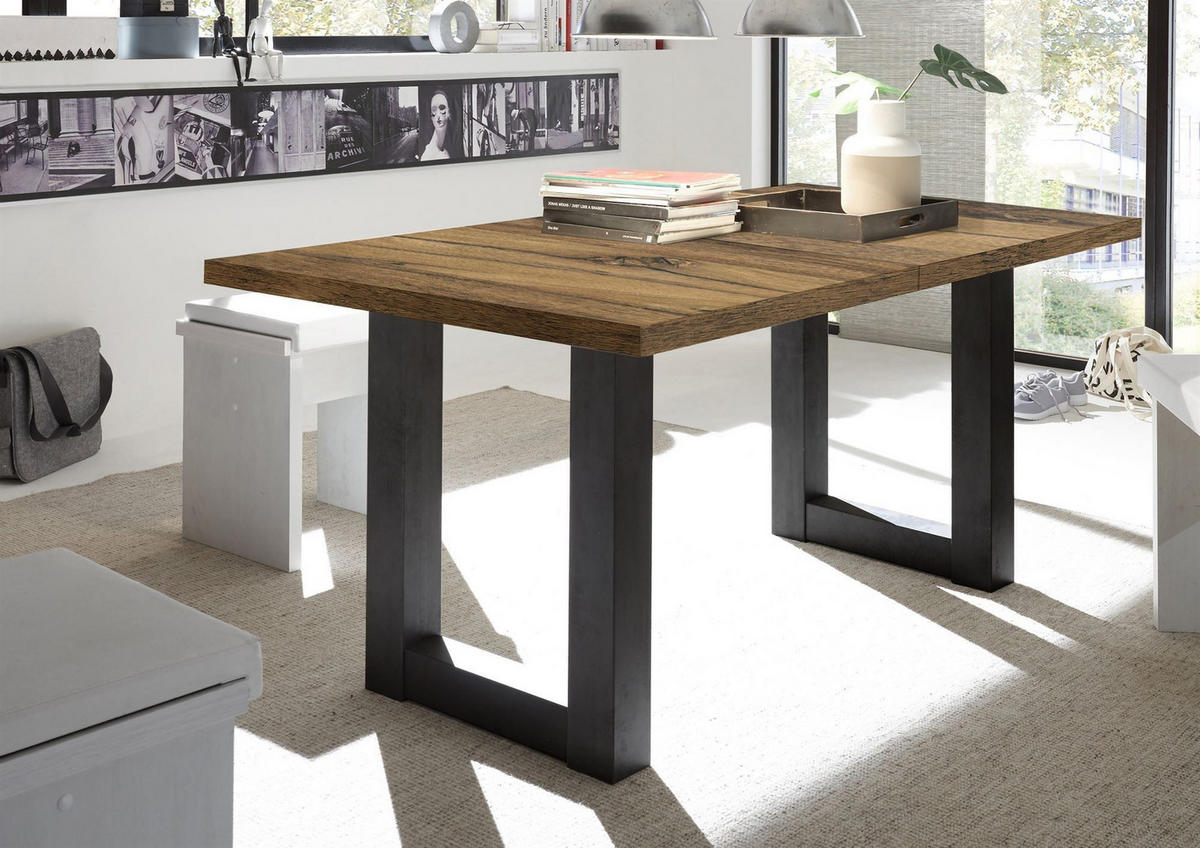 ESSTISCH ausziehbar Eila 7 140 x 90 x 75 Esszimmertisch Schwarzstahl/Plankeneiche - Alteiche, Holz (140/90/75cm) - 58aufmkessel