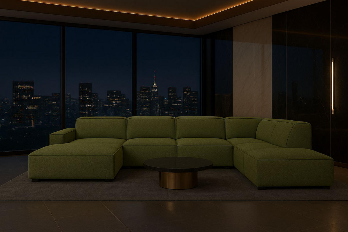 ECKSOFA Cursal V, Stoff Artico, Moss, Rechts - Grün, Holz (364/262cm) - Kaiser Möbel