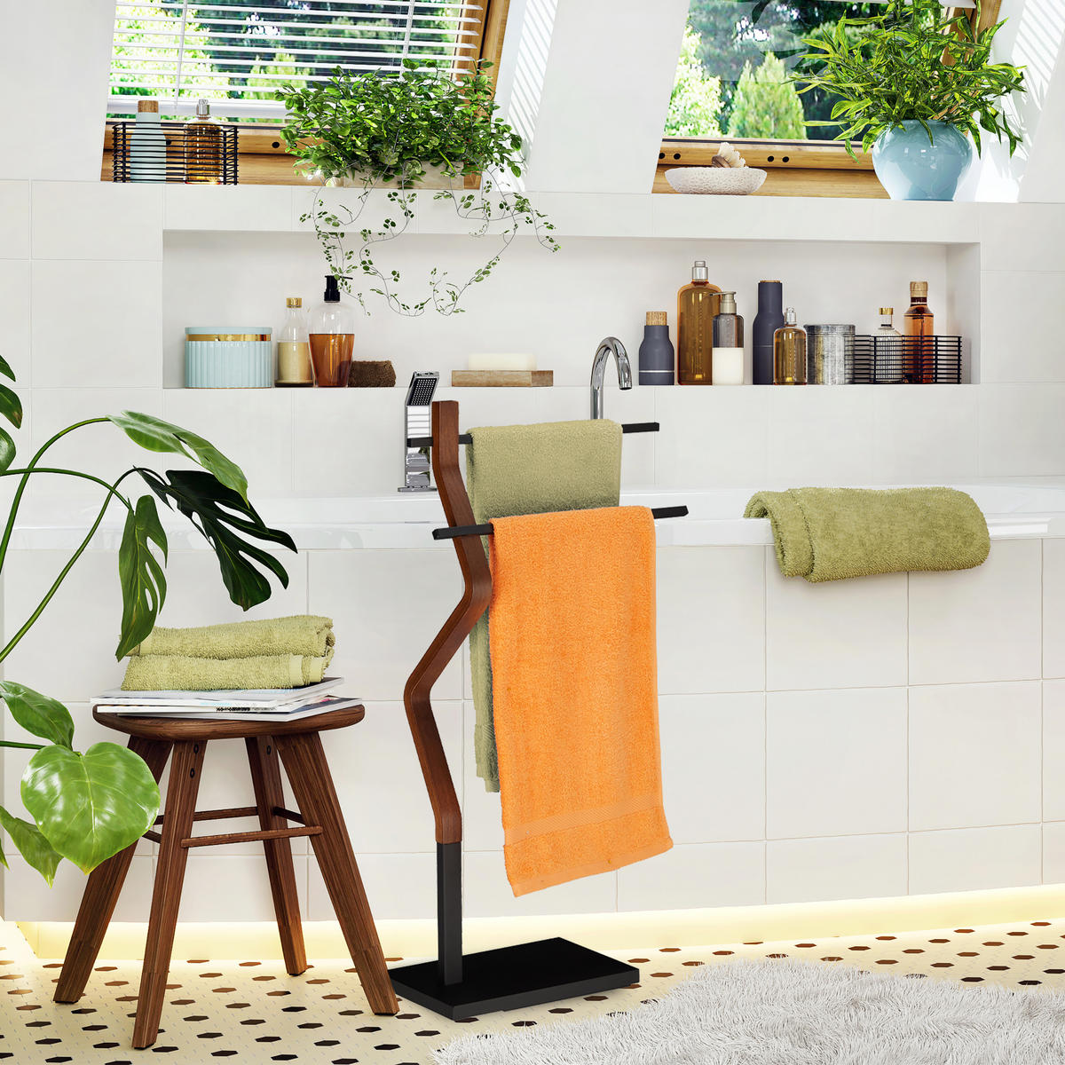 HANDTUCHHALTER stehend - Multicolor, Holzwerkstoff/Metall (43.5/85/20cm) - Relaxdays