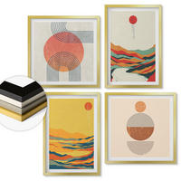 WANDBILDER 4er Set - 50x50 cm & 40x60 cm Goldrahmen - Farbenfrohe Muster der Japandi-Flussberge - Goldfarben, Kunststoff (50/50cm) - ArtPrintCave