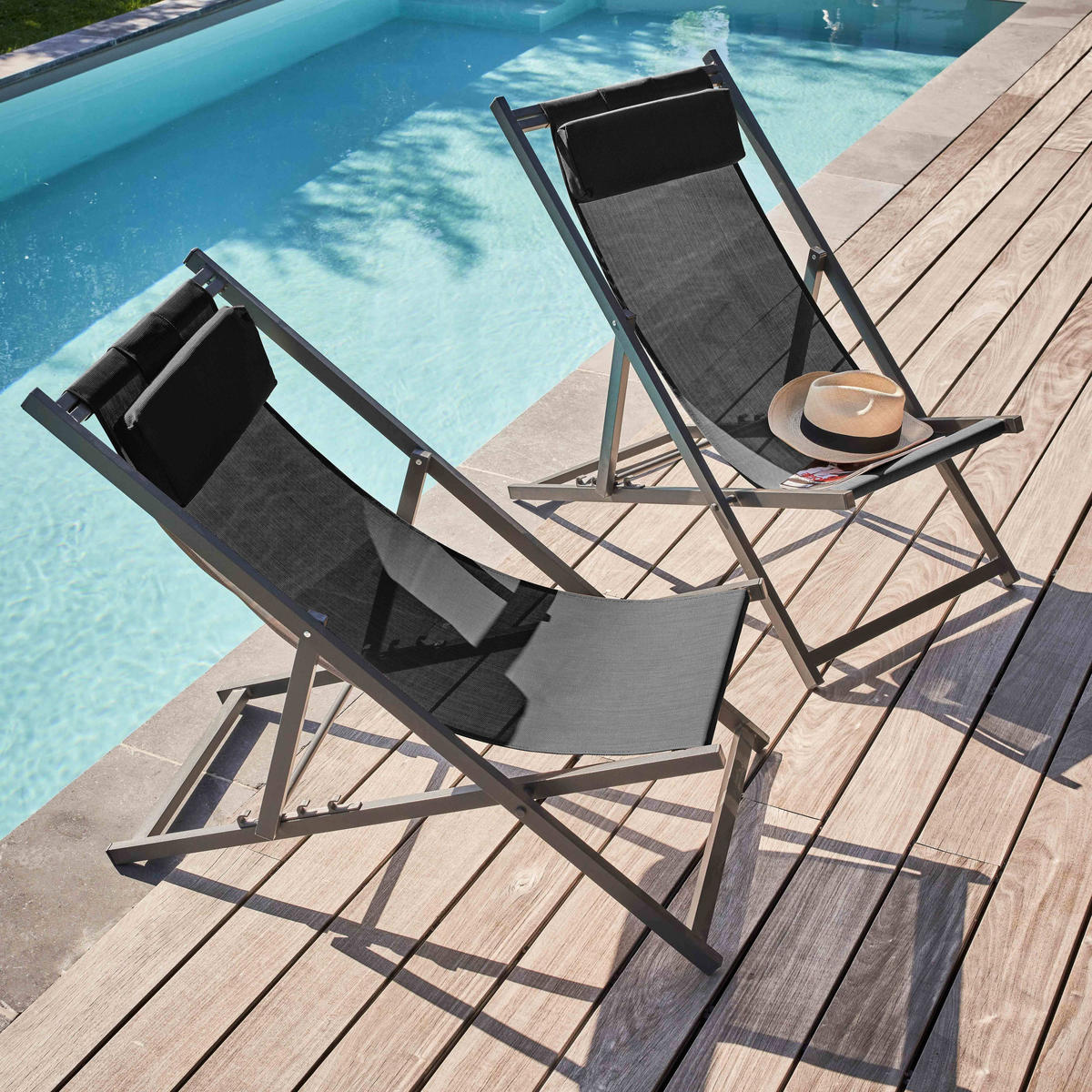 LIEGESTUHL 2-tlg., Schwarz - Schwarz, Metall (100/85/60cm) - Oviala