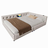 POLSTERBETT 140/200 cm Beige aus Leinen mit LED-Beleuchtung und USB-Anschluss - Beige, Textil (140/200cm) - OKMYHOME