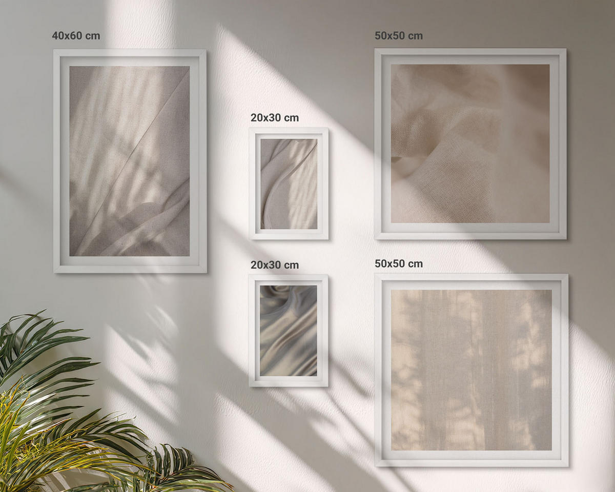 WANDBILDER 5er-Set - 50x50 cm & 20x30 cm & 40x60 cm Weißer Rahmen - Nahaufnahme von natürlichen Boho-Stoffen - Weiß, Kunststoff (40/60cm) - ArtPrintCave