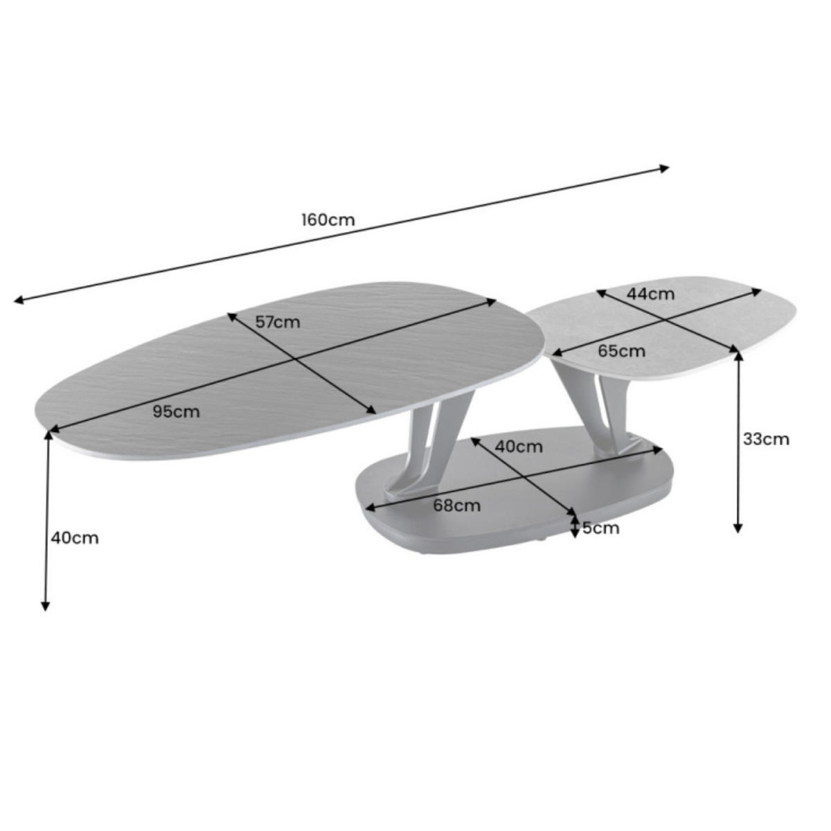 COUCHTISCH MOVEMENT rund Grau|Natur|Schwarz|Weiß 160cm - Schwarz/Braun, Keramik/Metall (110/160/40cm) - riess-ambiente