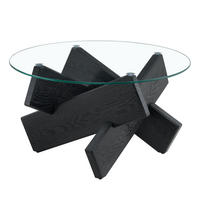 COUCHTISCH, MDF mit Holzmaserung & 0,8 cm gehärtetes Glas, kreuzförmige Stütze, 79/79/45 cm, schwarz/transparent - Schwarz, Holzwerkstoff (79/79/45cm) - Redom