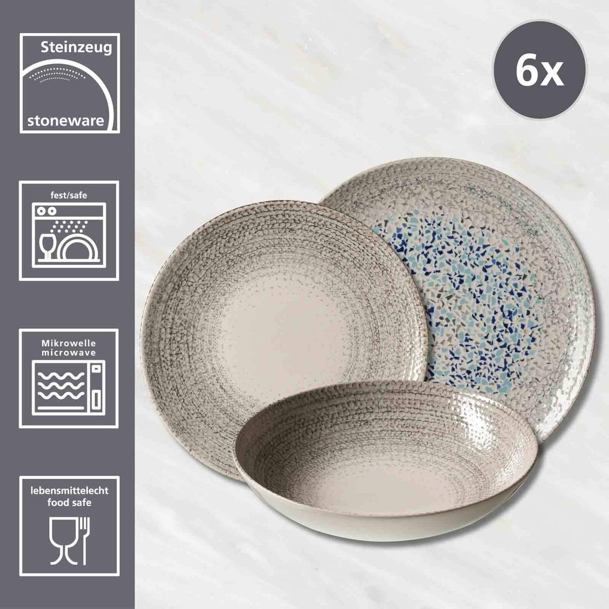 TELLER-SET Rimini grau 18er Set - Grau, Keramik (1/1/1cm) - Ritzenhoff Breker