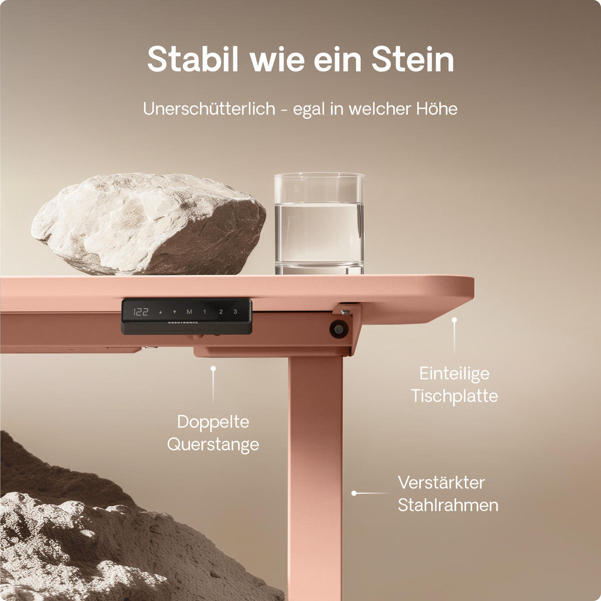 SCHREIBTISCH Elektrisch Höhenverstellbarer HomeOne 140x70cm Schwarz/Rosa mit Memory-Funktion, Anti-Kollisions Technologie - Pink/Schwarz, Holzwerkstoff (70/140/72cm) - Desktronic