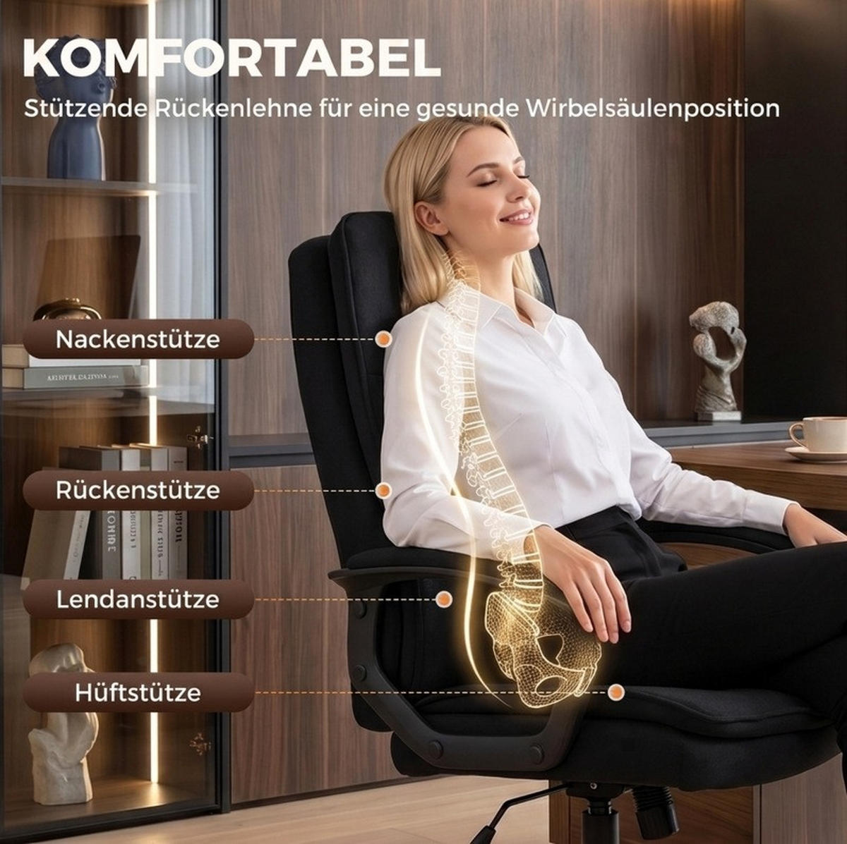 CHEFSESSEL in Schwarz 63x70x112 cm mit Höhenverstellung und Wippfunktion - Schwarz, Textil (70/112/63cm) - IVMEU