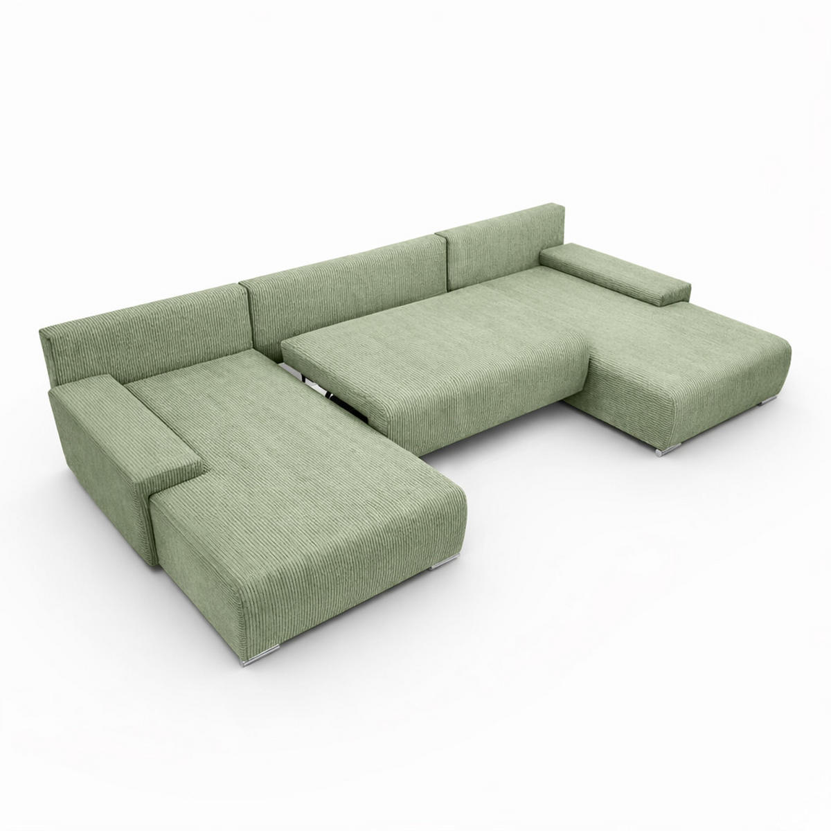 ECKSOFA U-Form Livorno Schlaffunktion Cord-Stoff Hellgrün - Chromfarben/Schwarz, Holz/Kunststoff (348/93/188cm) - Kaiser Möbel