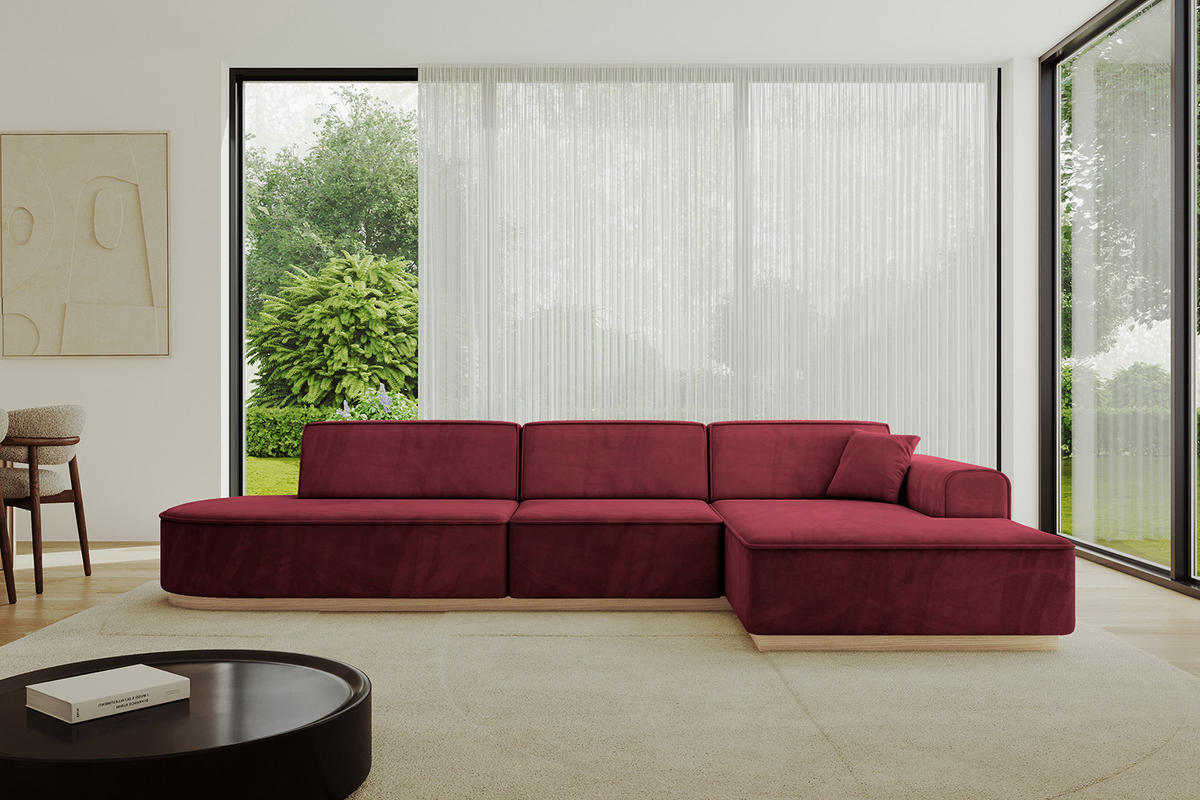 ECKSOFA Ottomane Rechts IREA-L2 - 327x165x80 cm Bordeauxrot - Bordeaux, Holzwerkstoff/Textil (327/165cm) - ALTDECOR