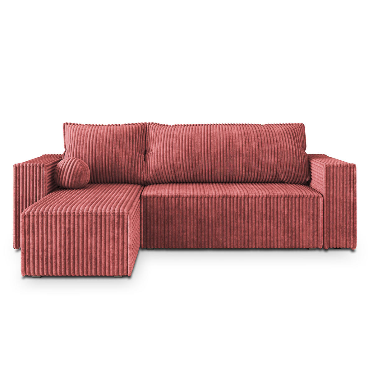 ECKSOFA RAVELO T Rosa Kordstoff mit Schlaffunktion - Rosa, Holz (240/140cm) - MASSENO