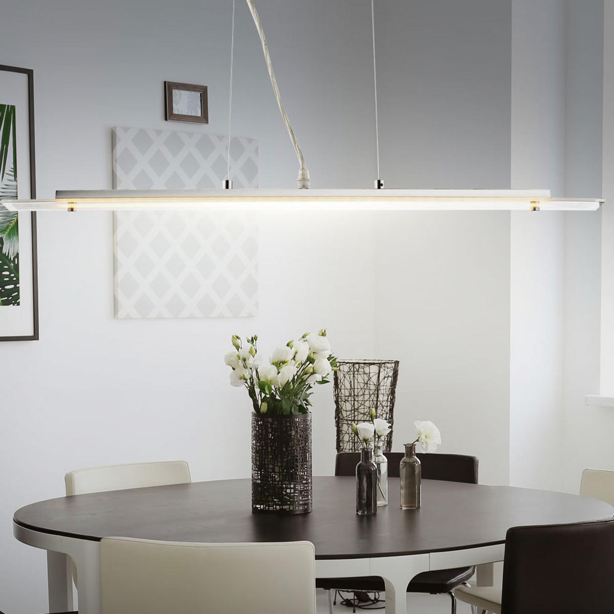 LED HÄNGELEUCHTE KISIMEN Silber satiniertes Glas - Silberfarben, Glas (70/7/120cm) - Globo Lighting