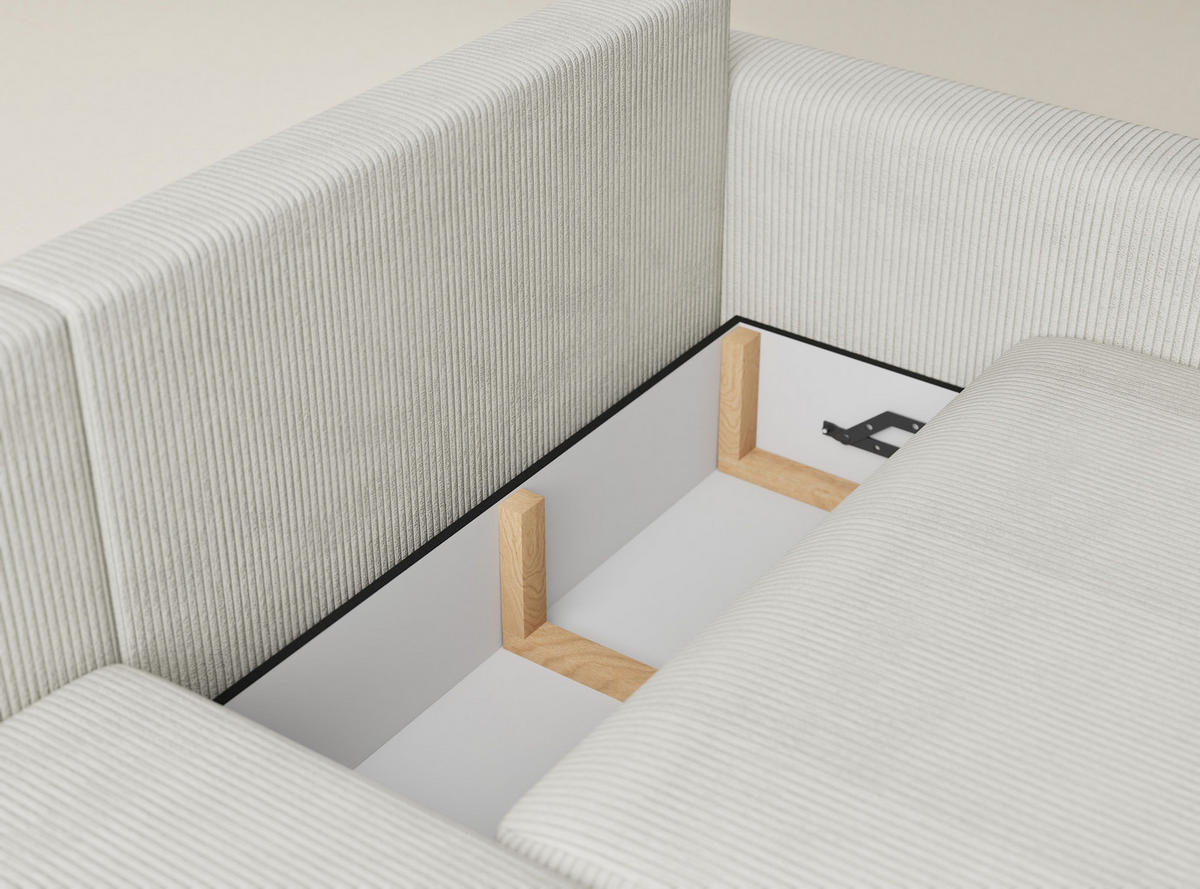 ECKSOFA MIT SCHLAFFUNKTION Leon Creme Samtstoff - Creme/Schwarz, Holz/Holzwerkstoff (148/239cm) - Maison de Reve