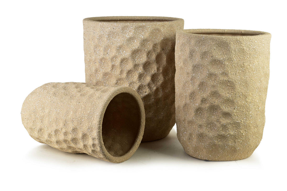 OBALY NA KVĚTINÁČE Neva Beige, 3dílná, keramika, béžová, 39x39x46cm 31,5x31,5x42,5cm 25,5x25,5x39cm - béžová, keramika (40/47/40cm) - Mondex