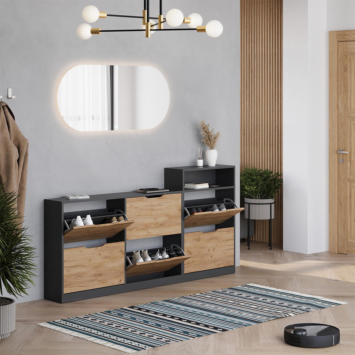 BOTNÍK NA BOTY Luca Antracit/zlatý dub - antracitová, kompozitní dřevo (116.6/72.5/22cm) - Vicco