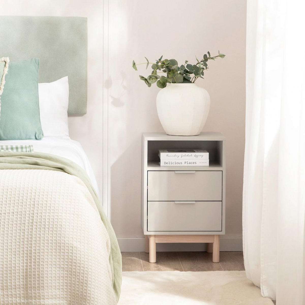 NACHTTISCH 2 SCHUBLADEN Elian Weiß 40 cm x 63 cm - Weiß, Holzwerkstoff (40/63/35cm) - Klast Home