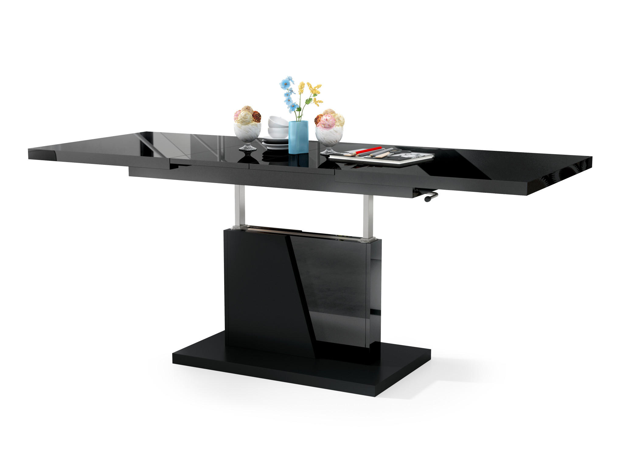COUCHTISCH rechteckig Schwarz Hochglanz - Schwarz matt ausziehbar höhenverstellbar - Schwarz Hochglanz/Schwarz, Holzwerkstoff (70/120/60cm) - designimpex
