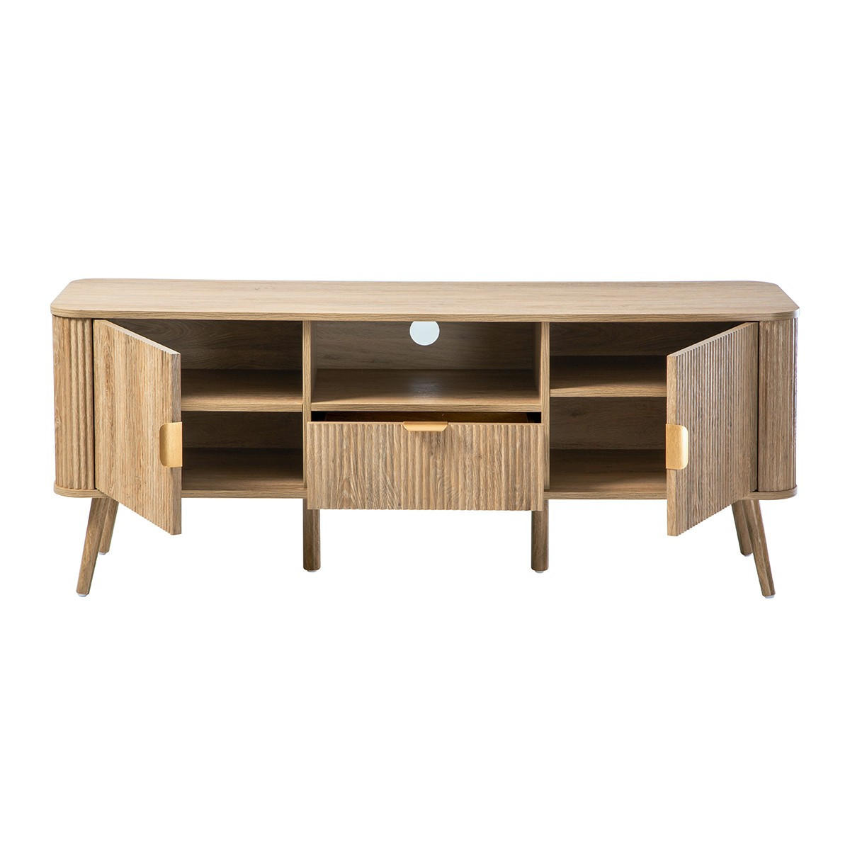 TV-MÖBEL 2 Türen Fronten gerundetem Lamelleneffekt 39/56/140 cm - Apfelbaumfarben, Holzwerkstoff (39/56/140cm) - Calicosy