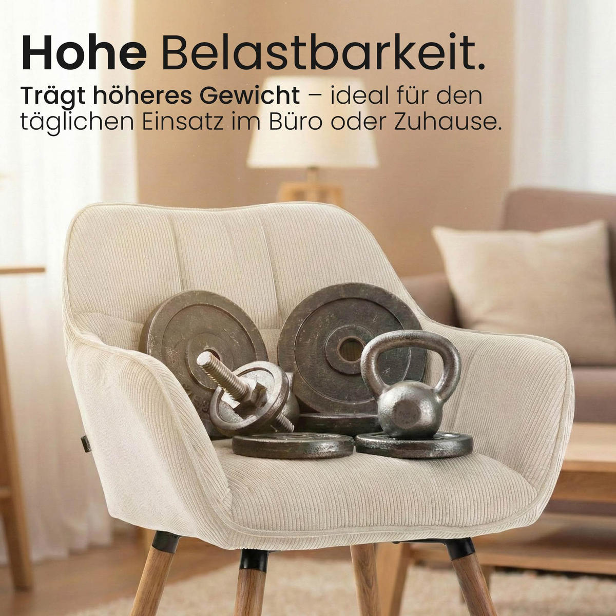 ESSZIMMERSTUHL Cord Creme - Eukalyptusholzfarben/Creme, Holz/Textil (65/82/64cm) - CLP